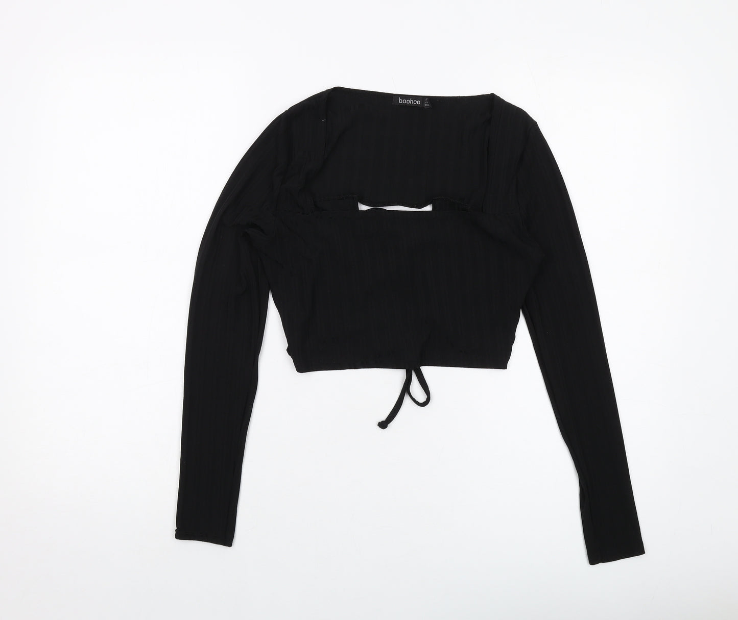 Boohoo Womens Black Polyester Cropped Blouse Size 10 Square Neck