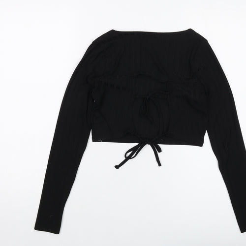 Boohoo Womens Black Polyester Cropped Blouse Size 10 Square Neck