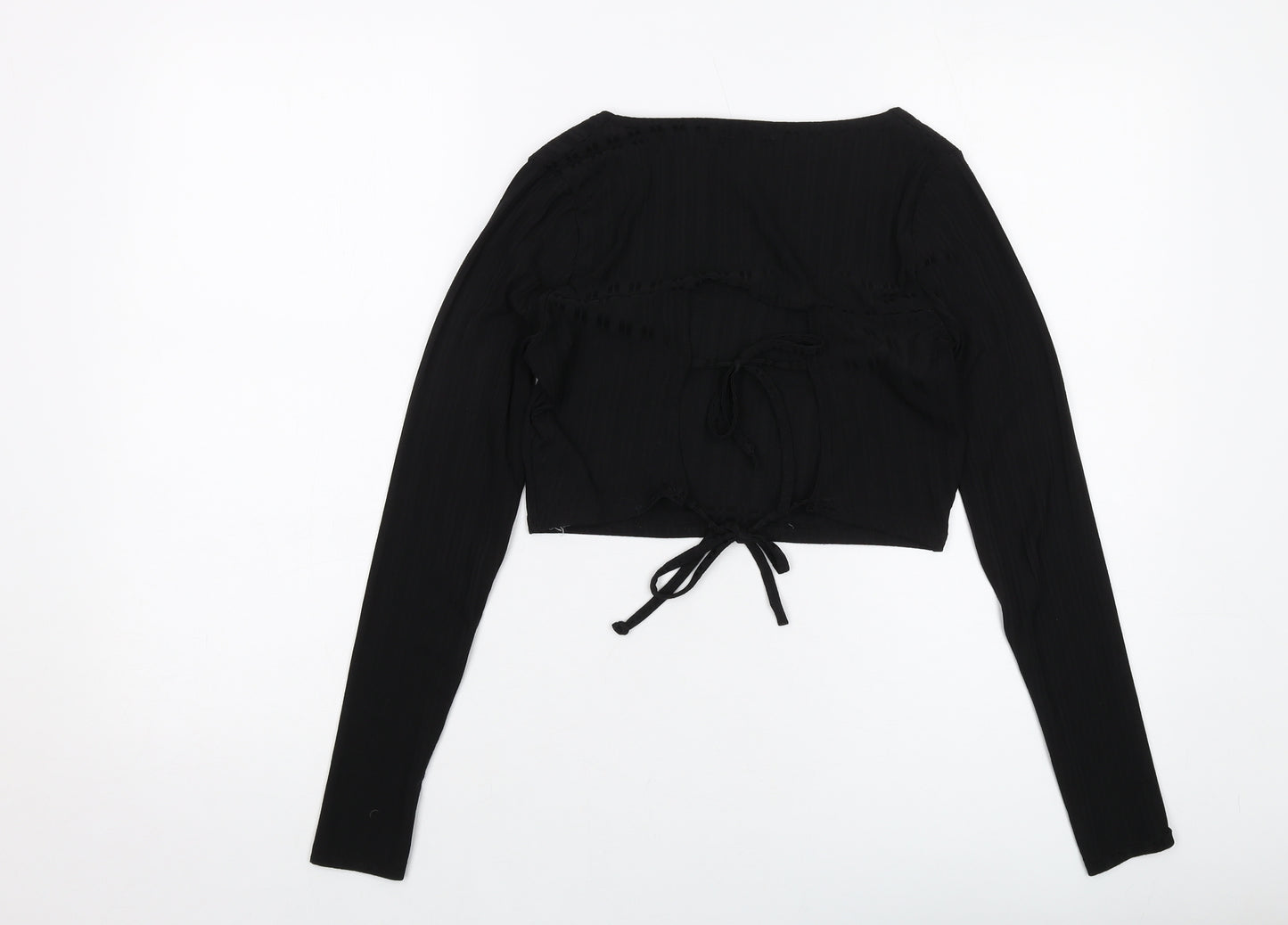 Boohoo Womens Black Polyester Cropped Blouse Size 10 Square Neck