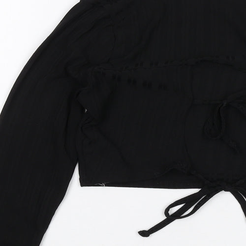 Boohoo Womens Black Polyester Cropped Blouse Size 10 Square Neck