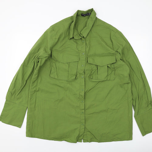 PRETTYLITTLETHING Womens Green Cotton Basic Button-Up Size 2 Collared