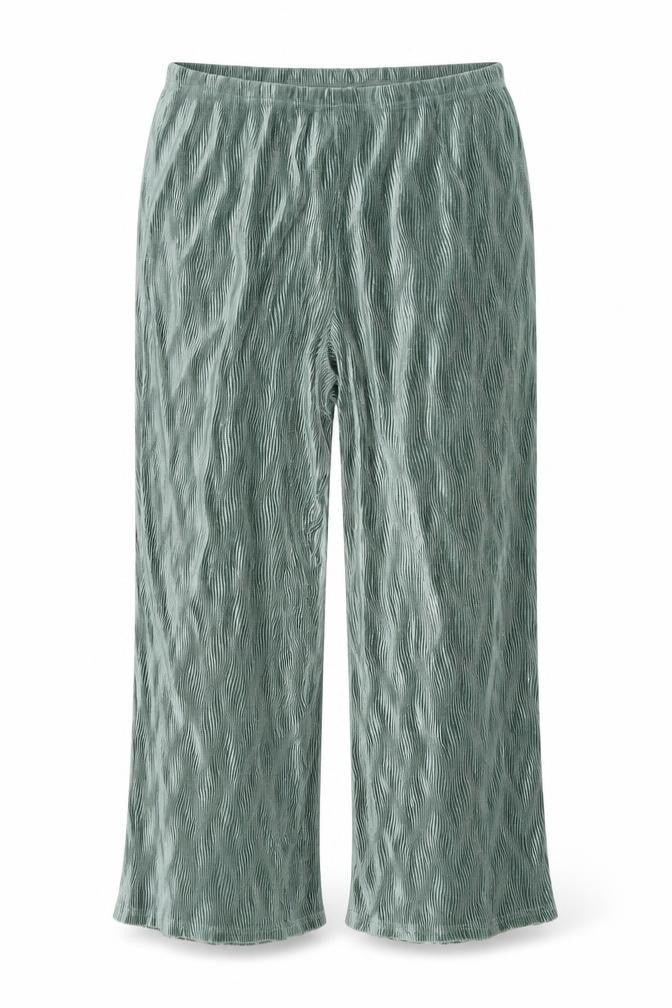 Front view of ASOS women’s green polyester trousers, size UK 16, 29-inch leg regular