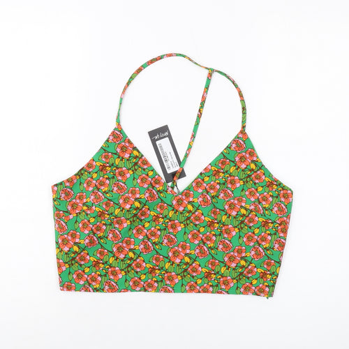 Nasty Gal Womens Green Floral Polyester Cropped Tank Size 14 V-Neck