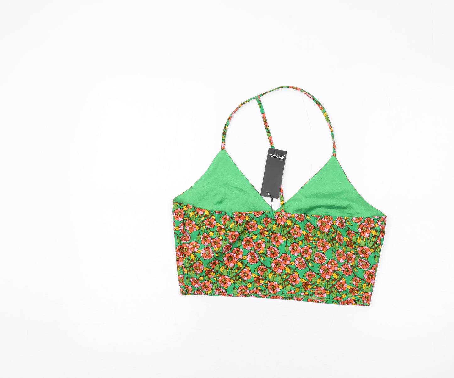 Nasty Gal Womens Green Floral Polyester Cropped Tank Size 14 V-Neck