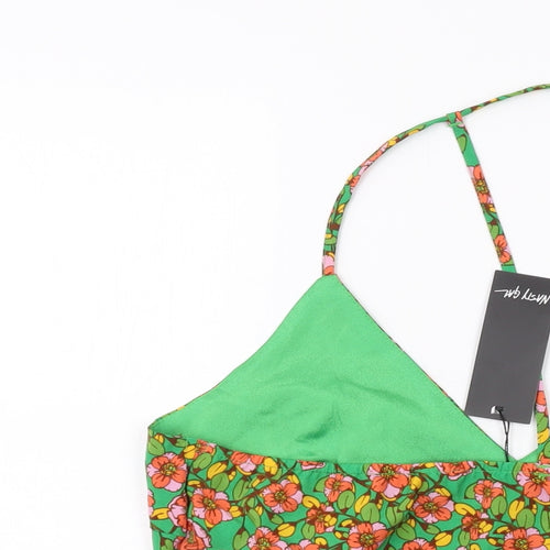 Nasty Gal Womens Green Floral Polyester Cropped Tank Size 14 V-Neck