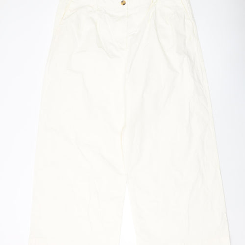 Marks and Spencer Womens Ivory Cotton Trousers Size 18 L27 in Regular Button