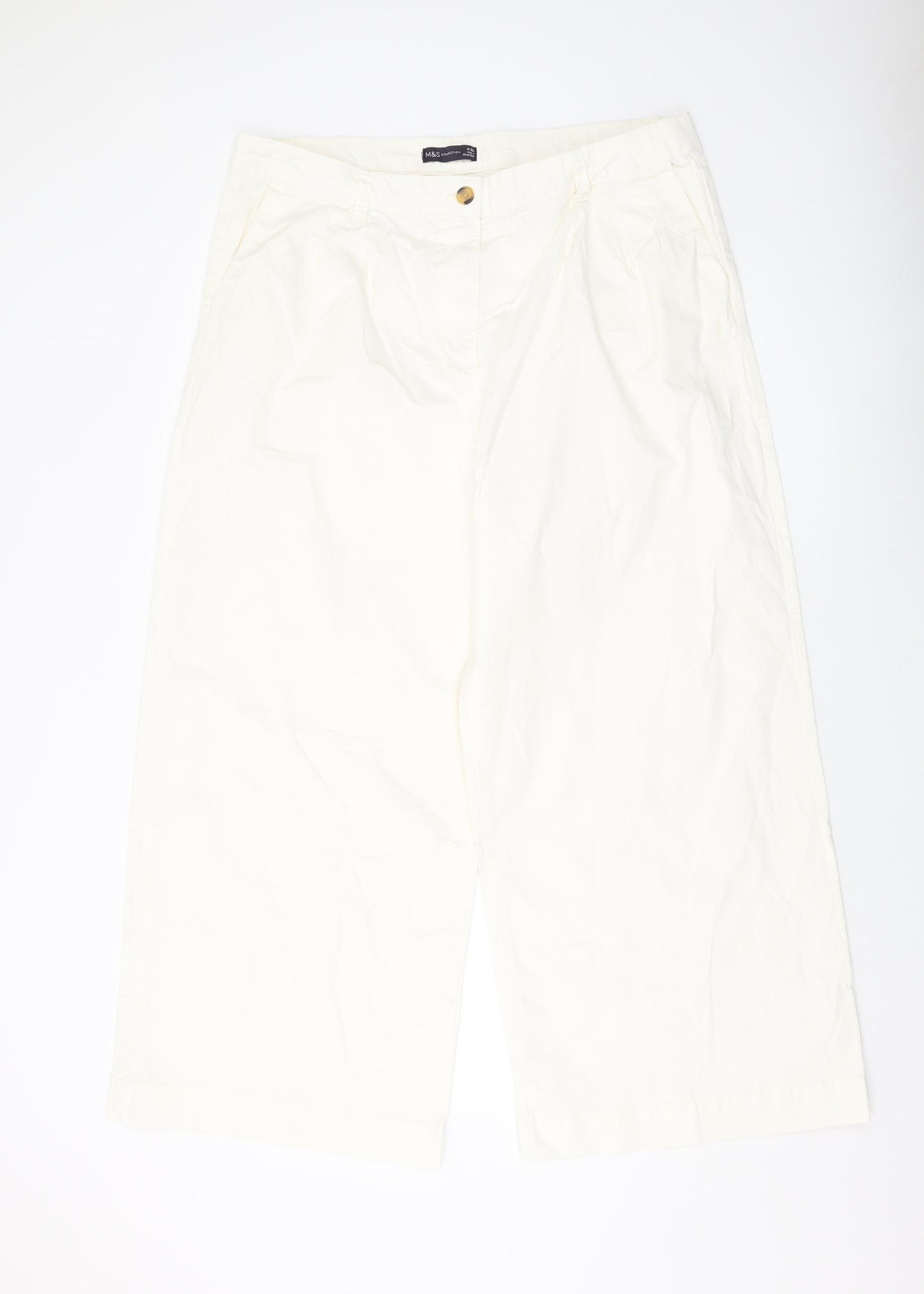 Marks and Spencer Womens Ivory Cotton Trousers Size 18 L27 in Regular Button