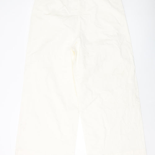 Marks and Spencer Womens Ivory Cotton Trousers Size 18 L27 in Regular Button