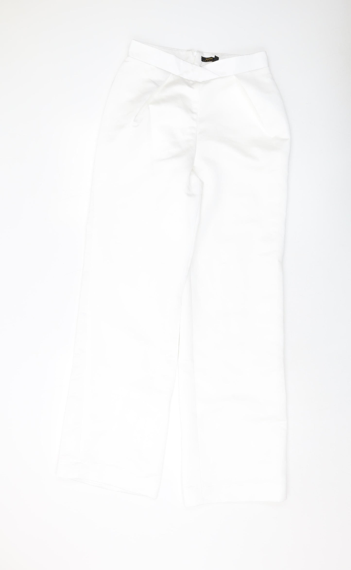 Boohoo Womens White Polyester Trousers Size 8 L32 in Regular Button