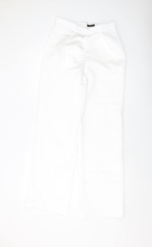 Boohoo Womens White Polyester Trousers Size 8 L32 in Regular Button