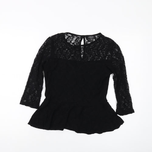 Lipsy Womens Black Polyester Basic Blouse Size 10 Round Neck