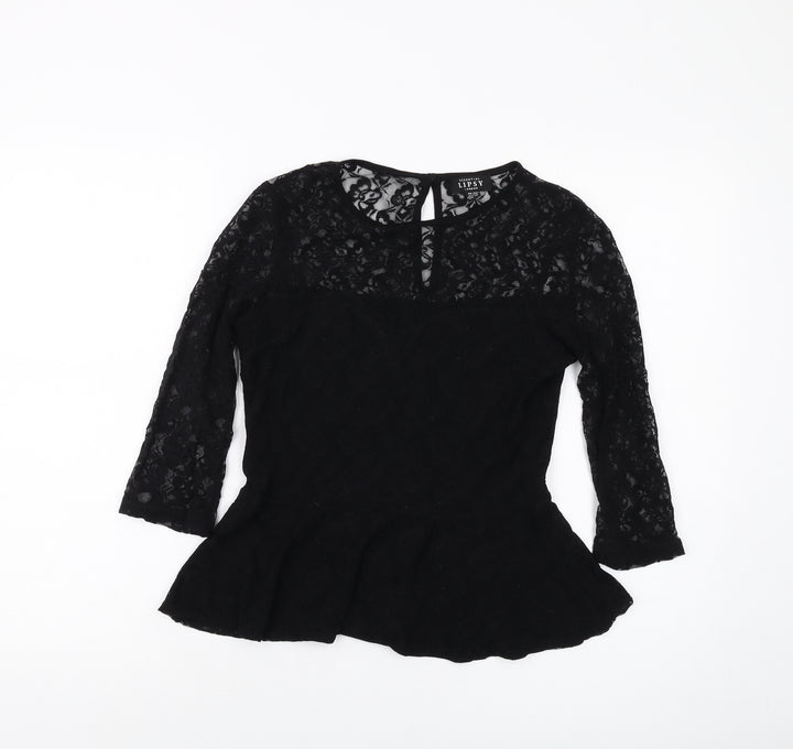 Lipsy Womens Black Polyester Basic Blouse Size 10 Round Neck