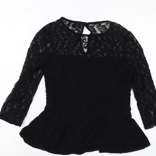 Lipsy Womens Black Polyester Basic Blouse Size 10 Round Neck