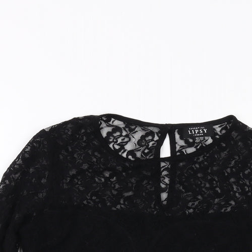 Lipsy Womens Black Polyester Basic Blouse Size 10 Round Neck