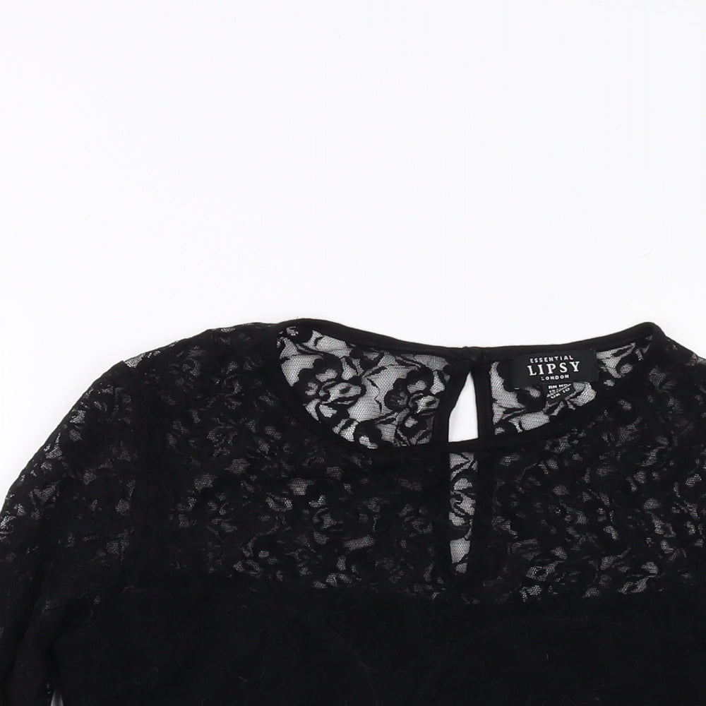 Lipsy Womens Black Polyester Basic Blouse Size 10 Round Neck