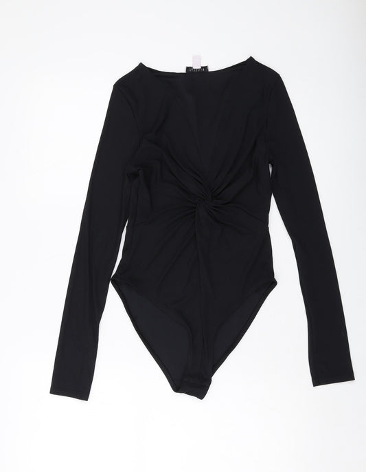 Topshop Womens Black Polyester Bodysuit One-Piece Size 12 Snap