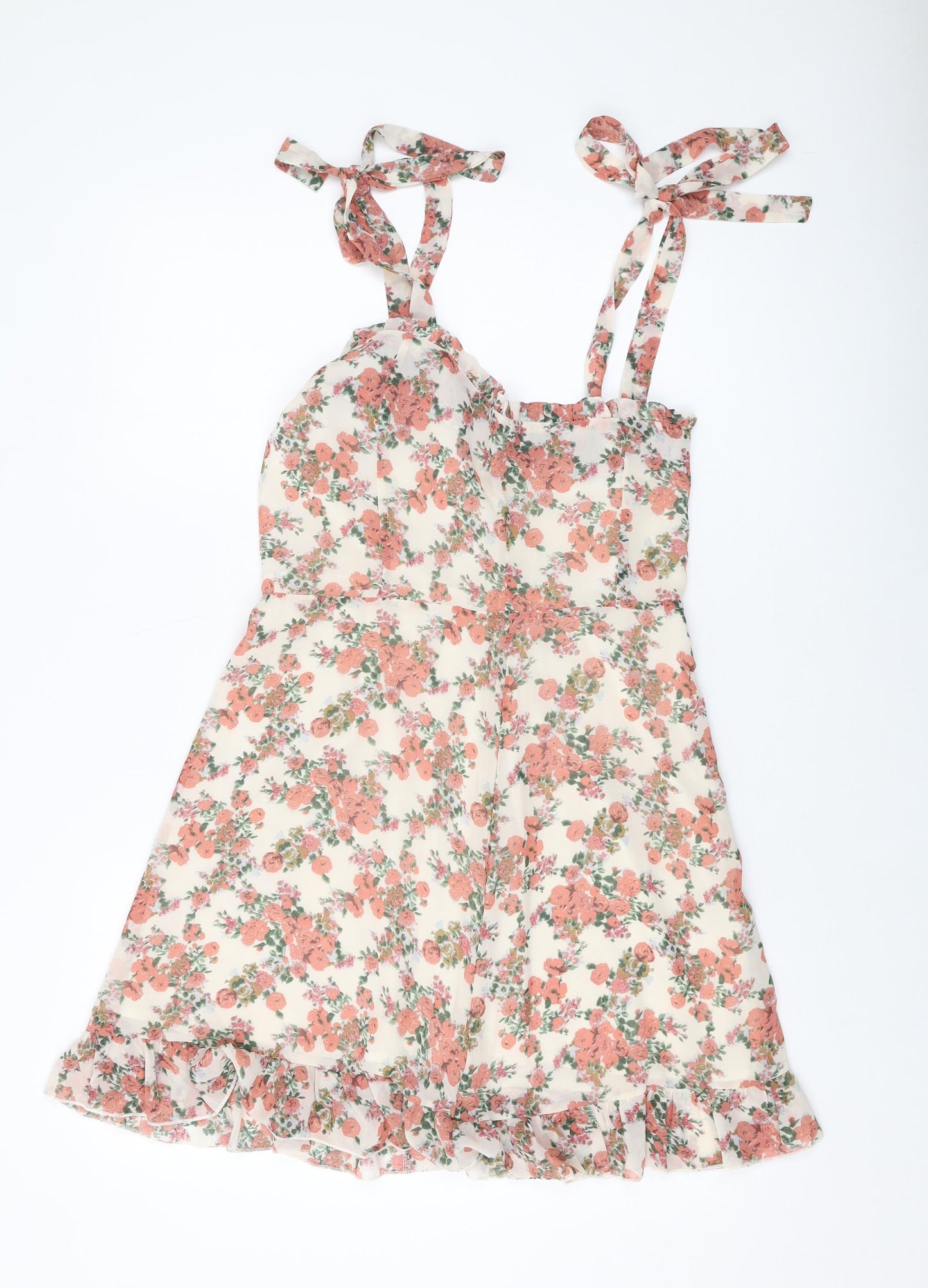 Nasty Gal Womens Pink Floral Polyester A-Line Size 12 Square Neck Zip