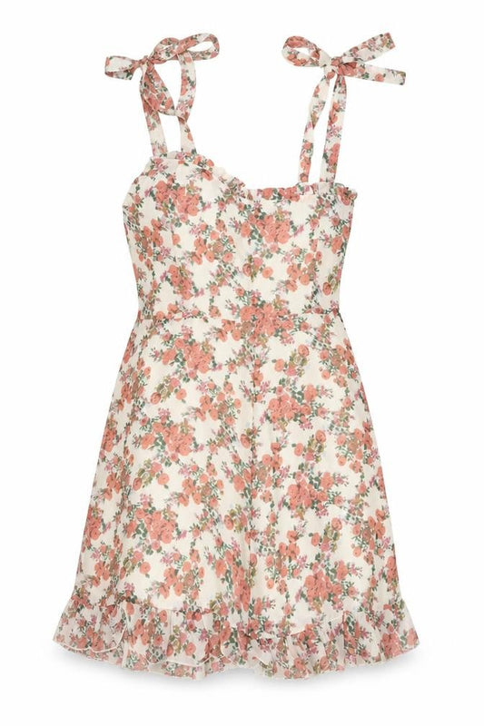 Front view of Nasty Gal women’s pink floral polyester a-line, size UK 12, square neck zip