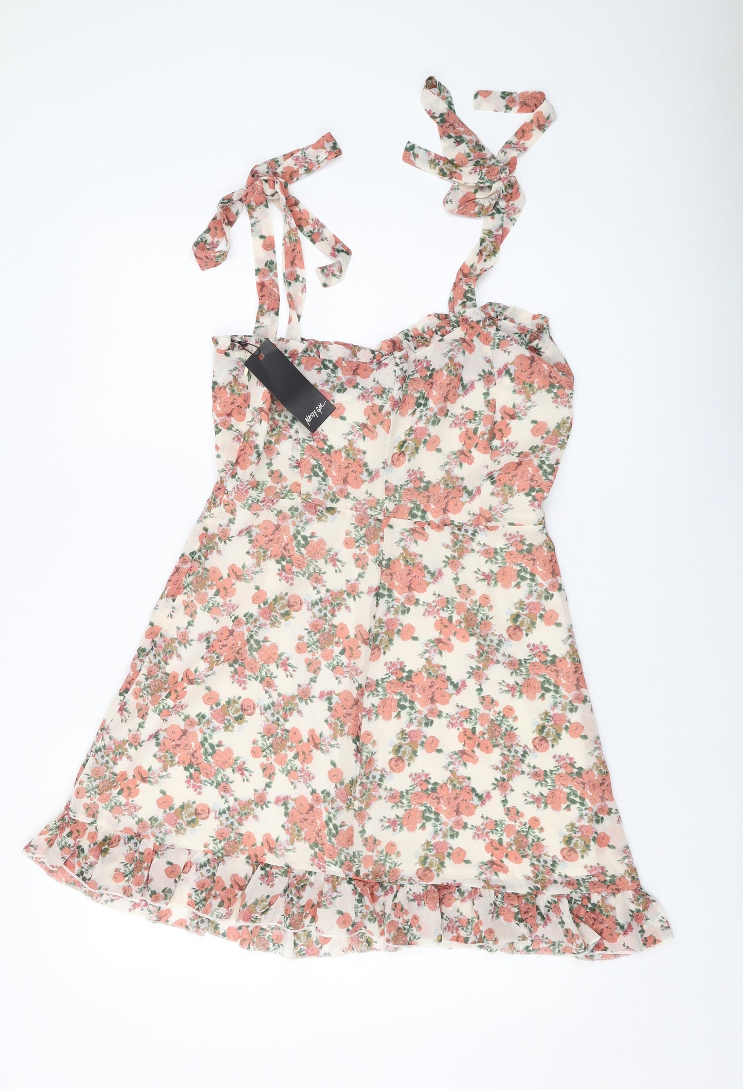 Nasty Gal Womens Pink Floral Polyester A-Line Size 12 Square Neck Zip