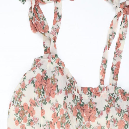 Nasty Gal Womens Pink Floral Polyester A-Line Size 12 Square Neck Zip