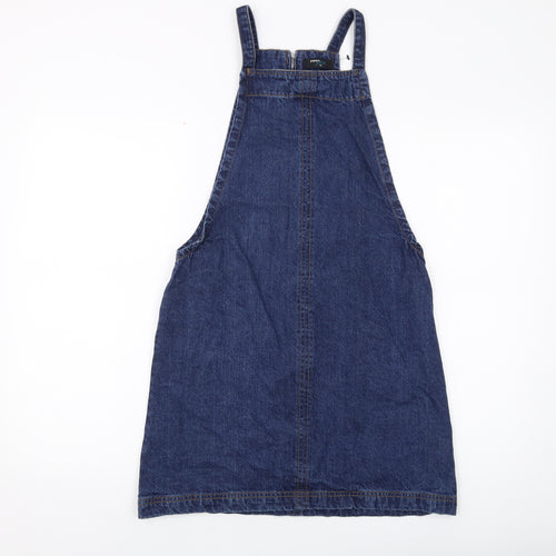 Papaya Womens Blue Cotton Pinafore/Dungaree Dress Size 10 Square Neck Zip