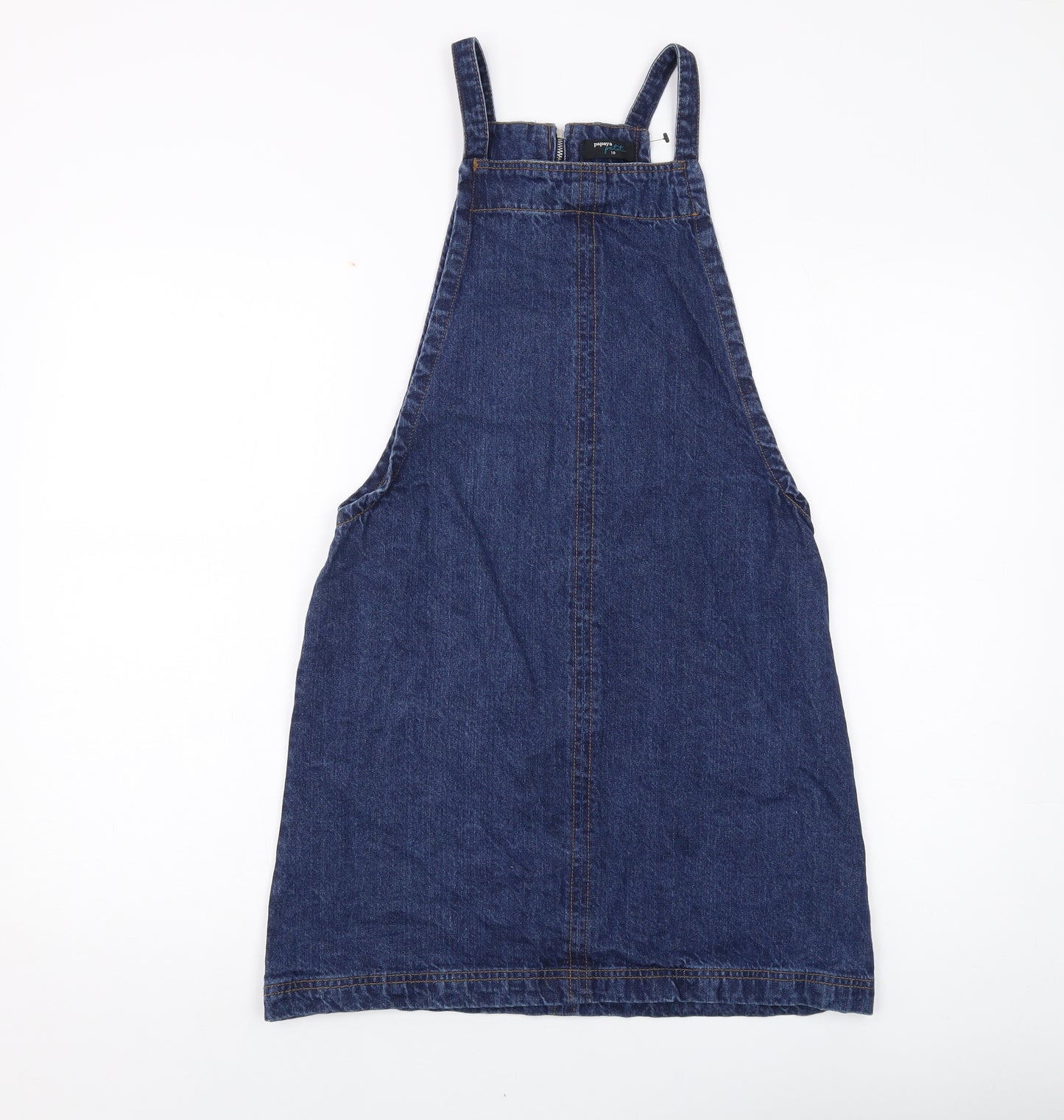 Papaya Womens Blue Cotton Pinafore/Dungaree Dress Size 10 Square Neck Zip