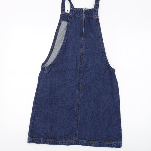 Papaya Womens Blue Cotton Pinafore/Dungaree Dress Size 10 Square Neck Zip
