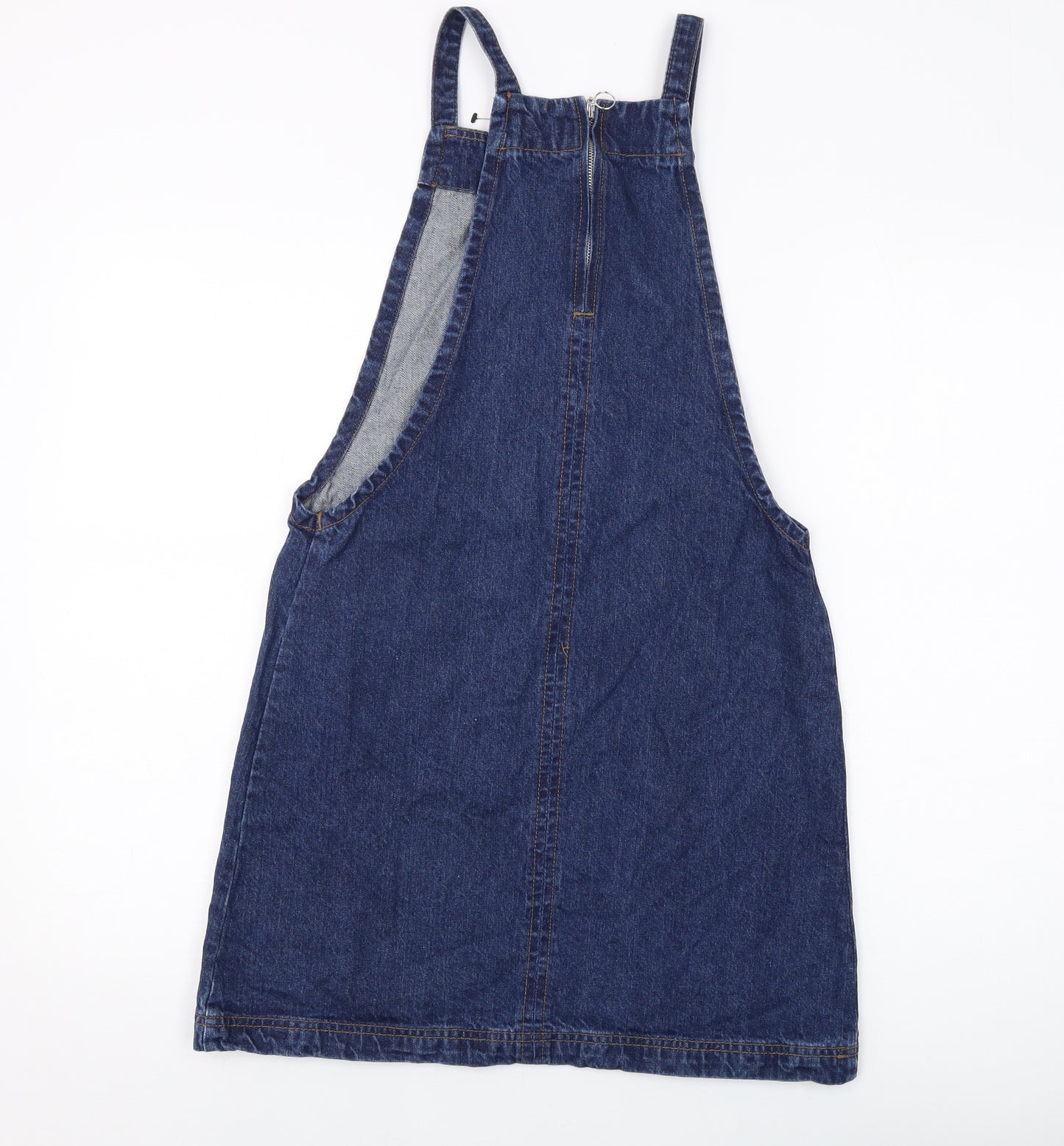 Papaya Womens Blue Cotton Pinafore/Dungaree Dress Size 10 Square Neck Zip