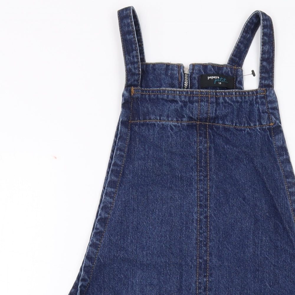 Papaya Womens Blue Cotton Pinafore/Dungaree Dress Size 10 Square Neck Zip
