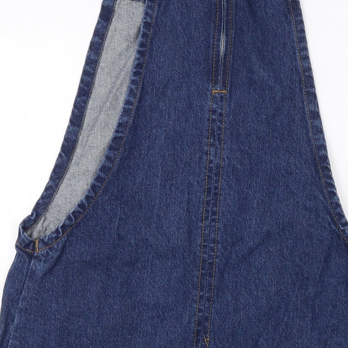 Papaya Womens Blue Cotton Pinafore/Dungaree Dress Size 10 Square Neck Zip