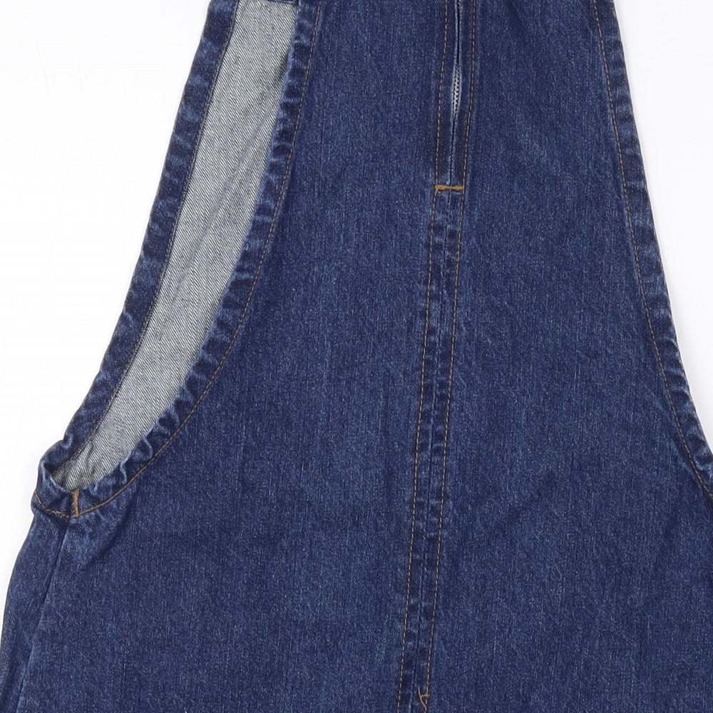 Papaya Womens Blue Cotton Pinafore/Dungaree Dress Size 10 Square Neck Zip