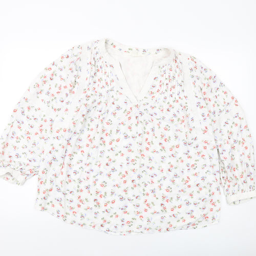 Per Una Womens White Floral Viscose Basic Blouse Size 8 V-Neck
