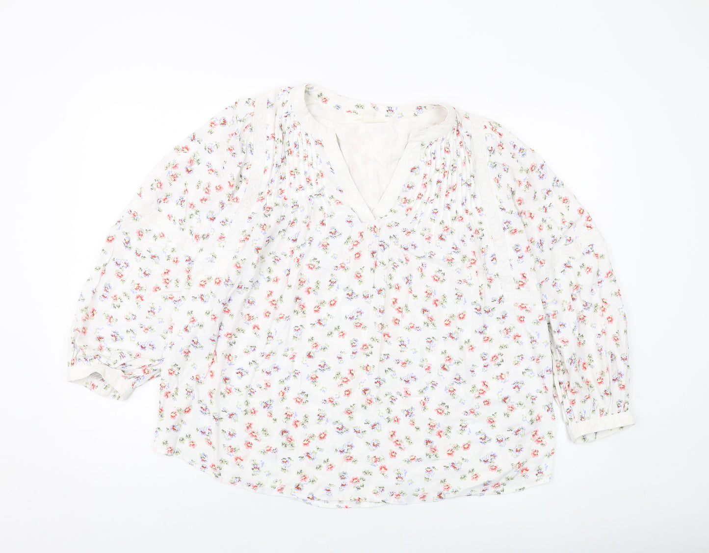 Per Una Womens White Floral Viscose Basic Blouse Size 8 V-Neck