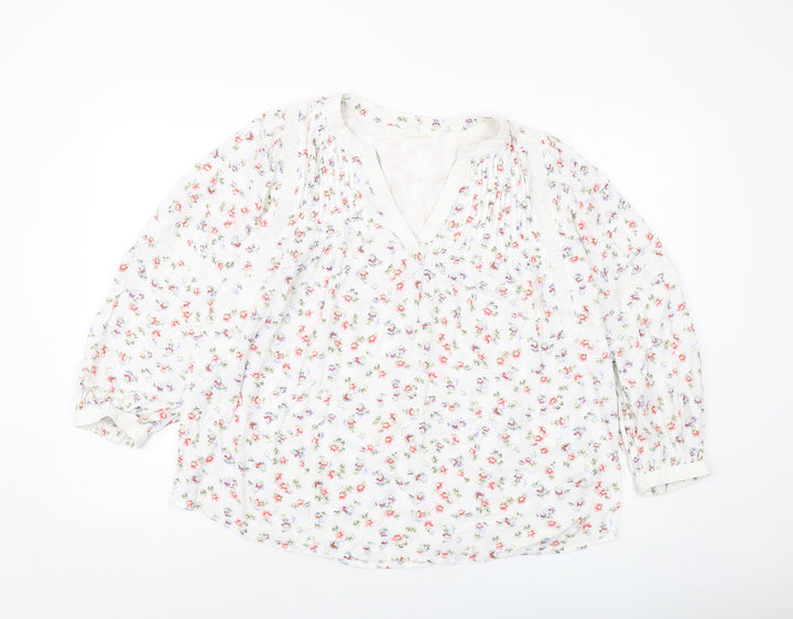 Per Una Womens White Floral Viscose Basic Blouse Size 8 V-Neck
