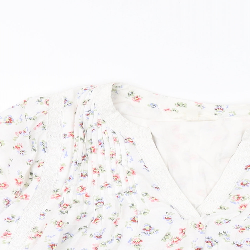Per Una Womens White Floral Viscose Basic Blouse Size 8 V-Neck