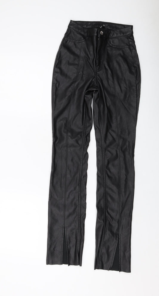 H&M Womens Black Polyester Trousers Size 6 L30 in Regular Button