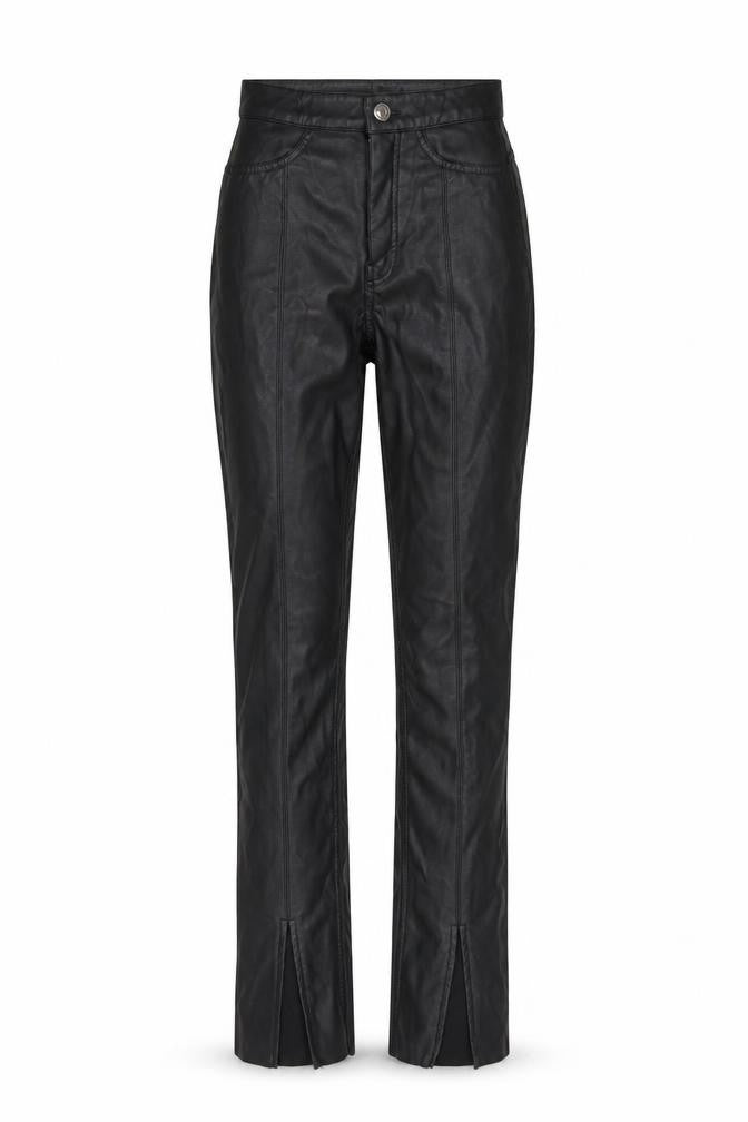 Front view of H&M women’s black polyester trousers, size UK 6, 30-inch leg regular button