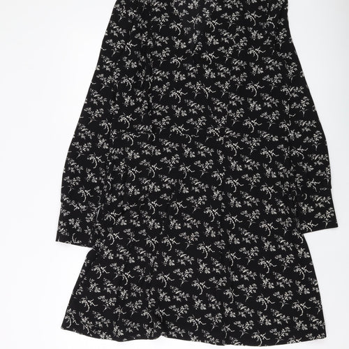 H&M Womens Black Floral Polyester A-Line Size 10 V-Neck Pullover