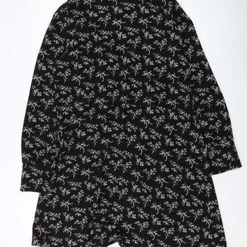 H&M Womens Black Floral Polyester A-Line Size 10 V-Neck Pullover