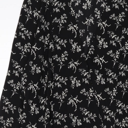 H&M Womens Black Floral Polyester A-Line Size 10 V-Neck Pullover