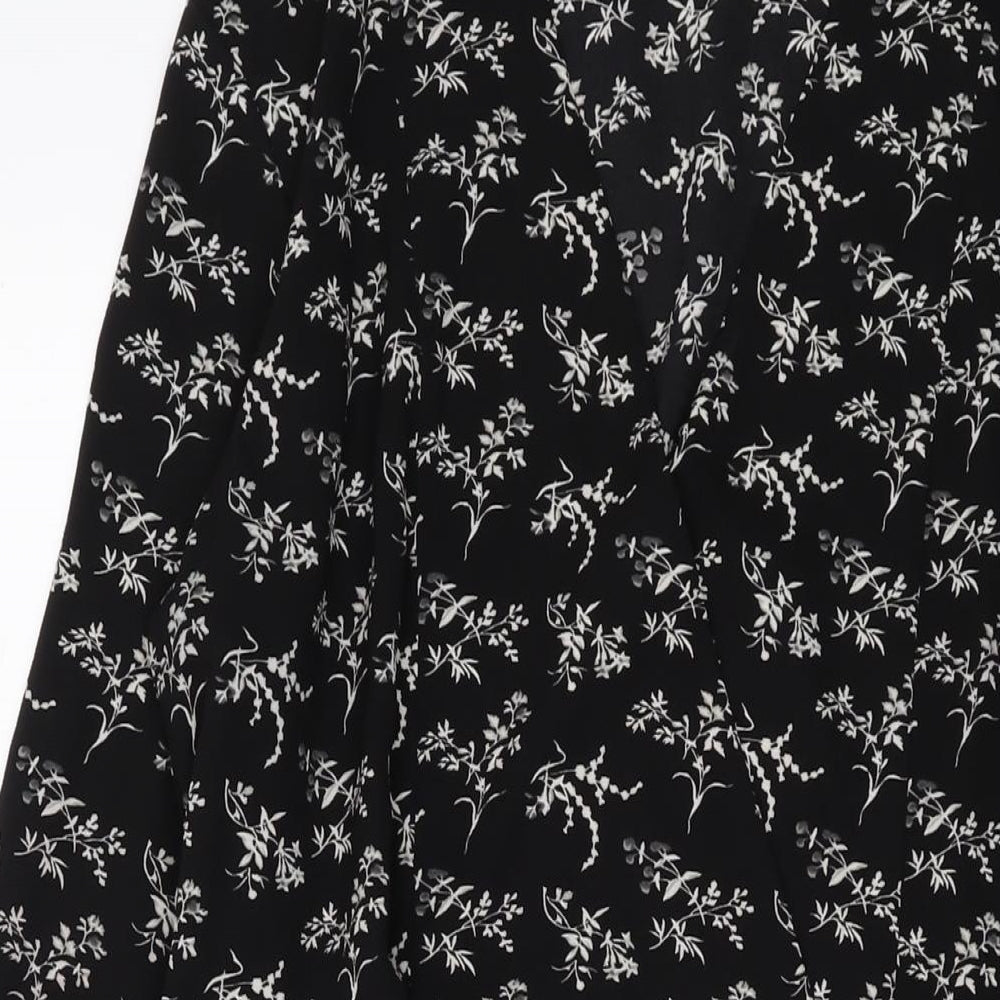 H&M Womens Black Floral Polyester A-Line Size 10 V-Neck Pullover