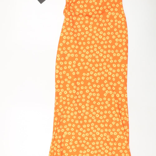 Katch Me Womens Orange Floral Polyester Maxi Size L Square Neck Pullover