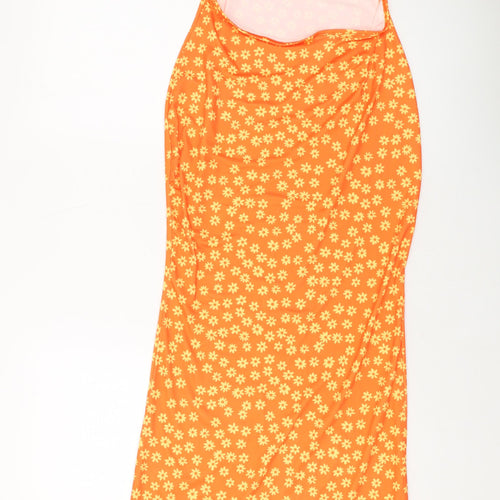 Katch Me Womens Orange Floral Polyester Maxi Size L Square Neck Pullover