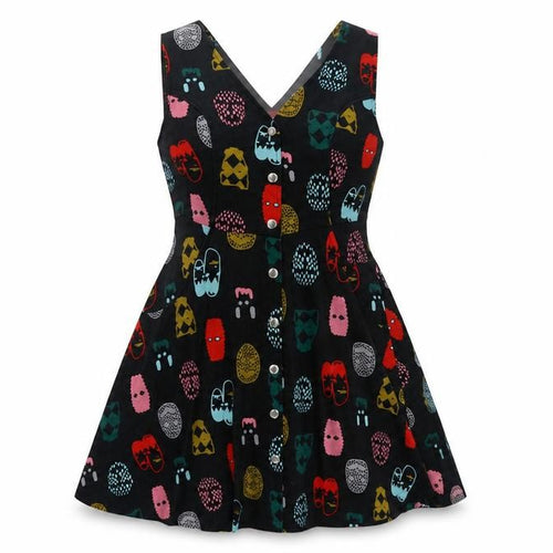 Fred Fowler Womens Blue Geometric Cotton Skater Dress Size 10 V-Neck Snap
