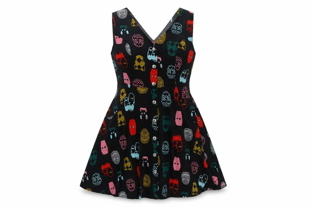Fred Fowler Womens Blue Geometric Cotton Skater Dress Size 10 V-Neck Snap