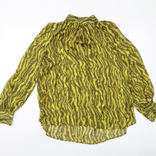 H&M Womens Yellow Animal Print Polyester Basic Blouse Size M Mock Neck