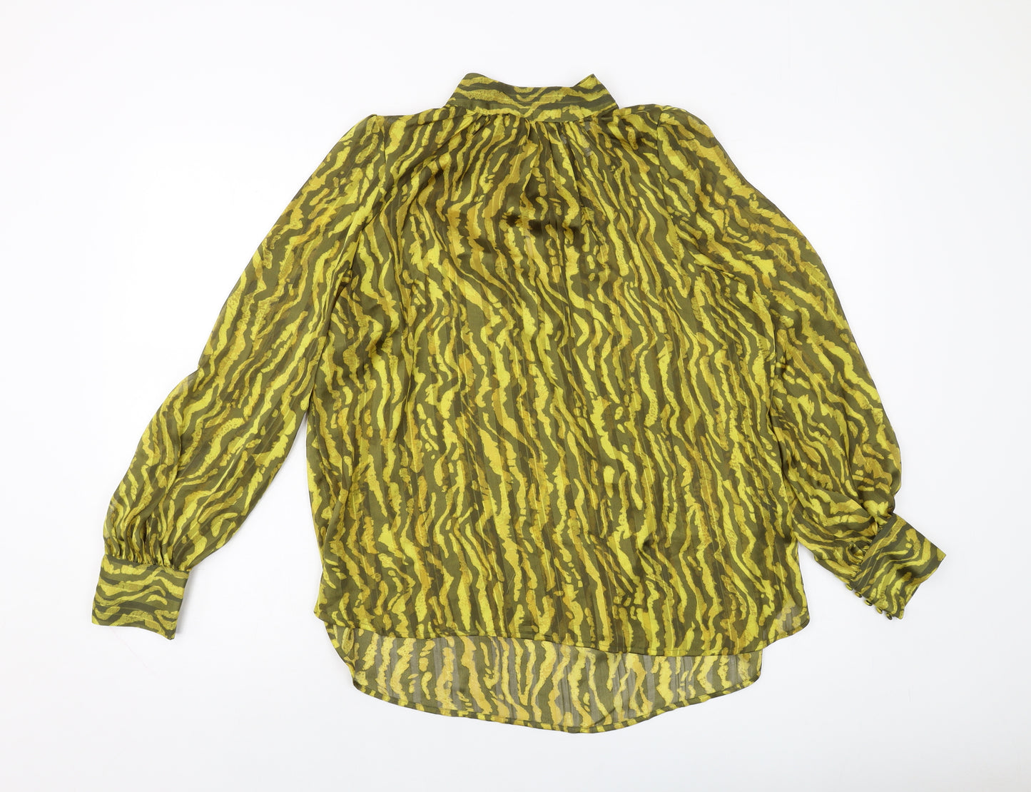 H&M Womens Yellow Animal Print Polyester Basic Blouse Size M Mock Neck