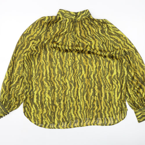 H&M Womens Yellow Animal Print Polyester Basic Blouse Size M Mock Neck