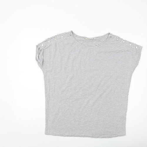 JoJo Maman Bébé Womens Grey Striped Viscose Basic T-Shirt Size M Round Neck