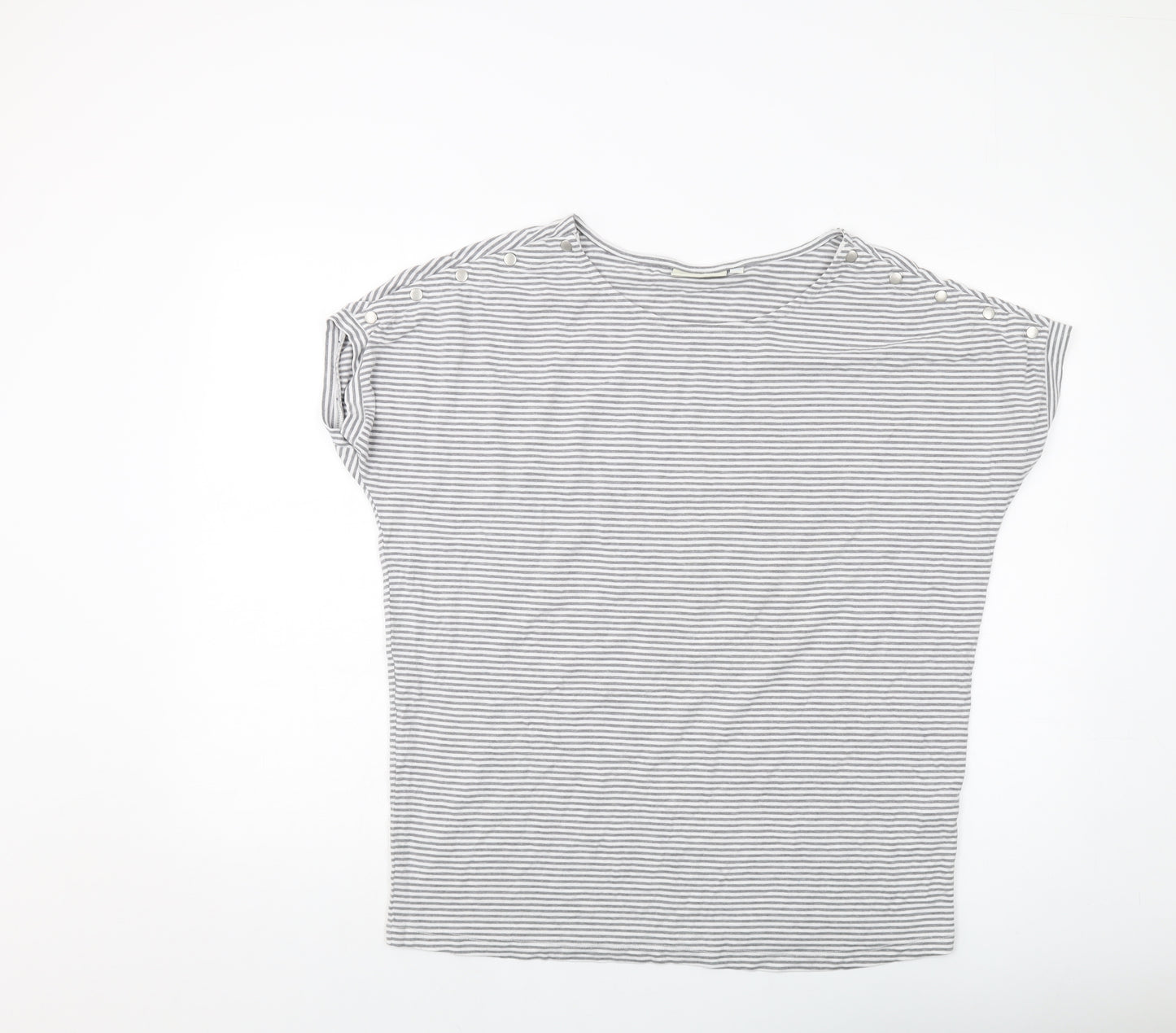 JoJo Maman Bébé Womens Grey Striped Viscose Basic T-Shirt Size M Round Neck